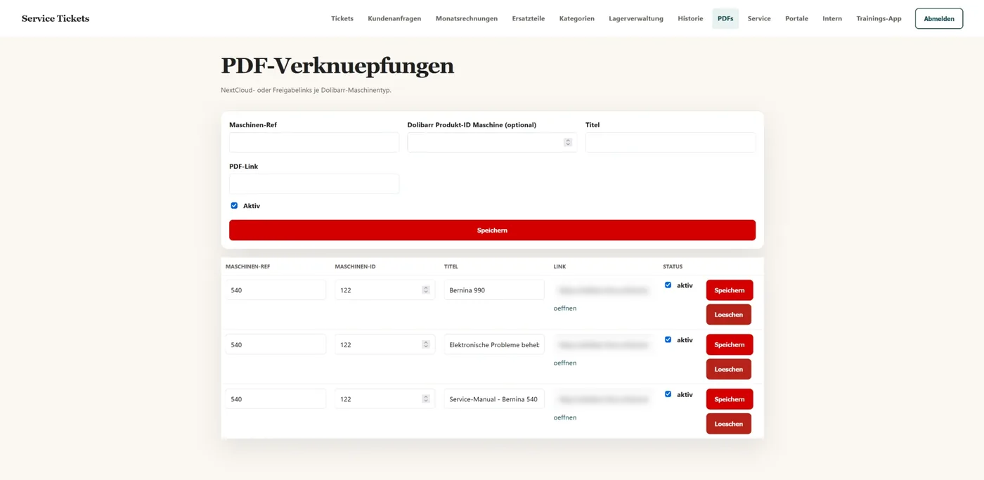 Service-Ticket-System: Verknüpfung von Dokumenten mit Maschinentypen